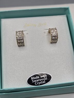 Swarovski Crystal Elements Gold Half Hoop Earrings 1/2 inch Lightweight Bridal